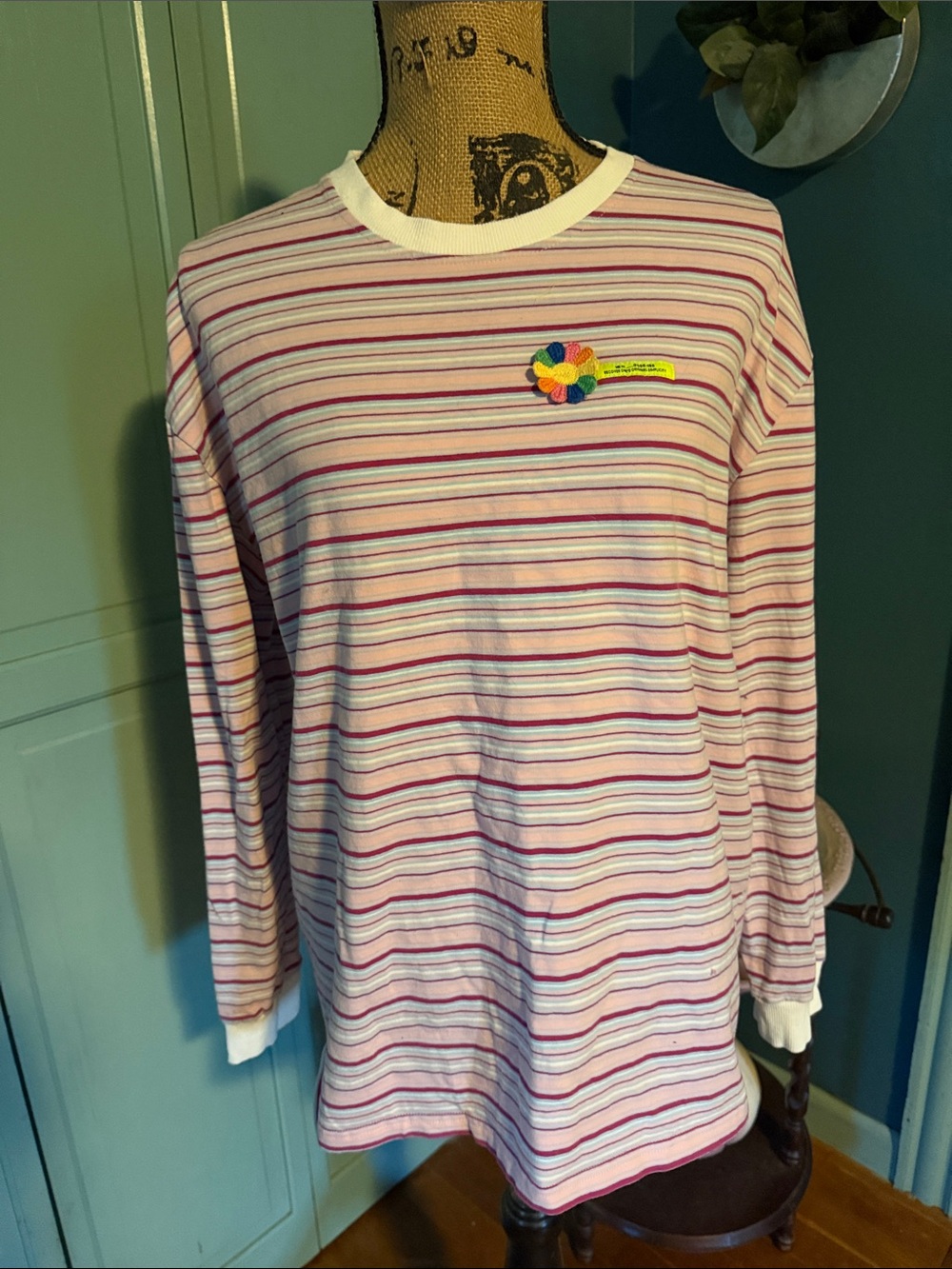 Girls' Striped Long-Sleeve Tee in Pink and White